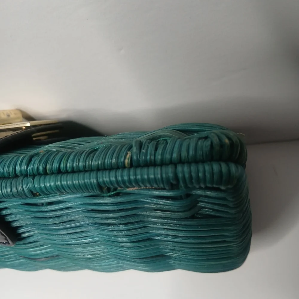 J. Crew Havana‎ wicker straw clutch Green purse